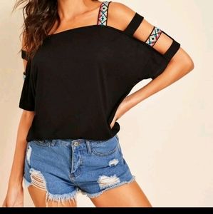 Shein Cold Shoulder Tape Detail Top